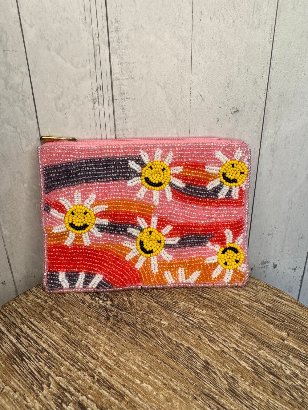 Beaded Coin Purse Smile Daisy Multicolor Wallet Travel Pouch Womens Accessories